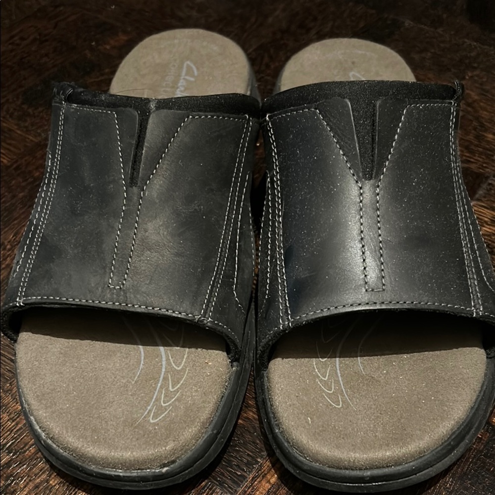 Men’s Clarks Black Slide Leather Sandals